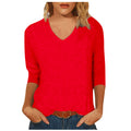 cross-border  women's casual v-neck 3/4 sleeve t-shirt top - in stock