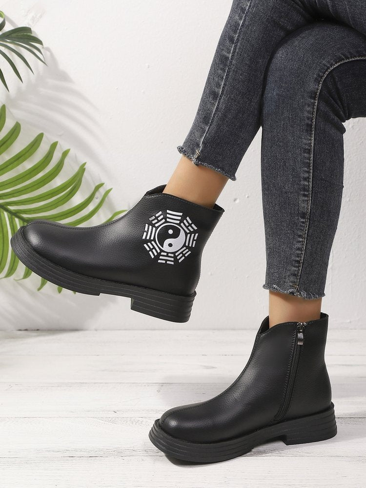 plus sizenew arrival chinese style tai chi bagua diagram retroflatsfleece-linedheattech side zipper short boots
