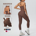 New arrival cross-border brushed beautiful back tight strap halter high waist yoga suit sports running fitness two-piece set