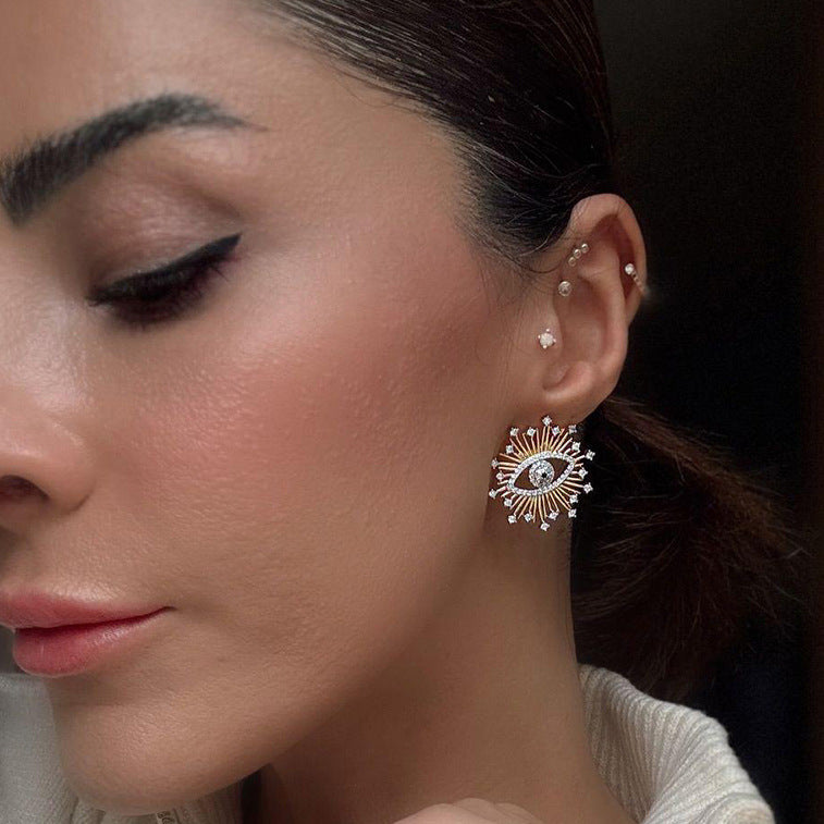 Women's earrings wholesale: cross-border sun eye earrings, unique design, light luxury, high-end star and heart studs