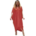 Glossy silky satinloosev neck bat sleeve mid-sleeve plaidfashion long skirt dress cross-border supply