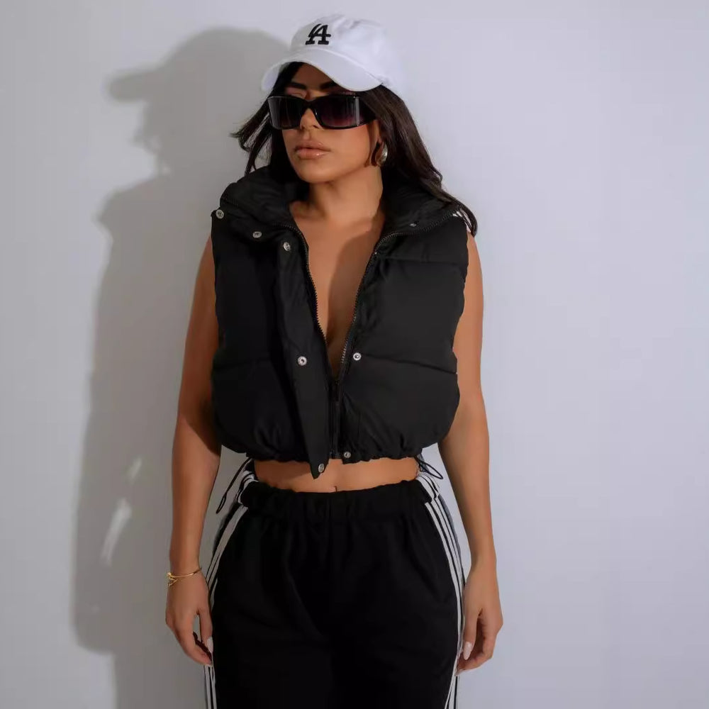 source factory autumnew arrivalfashionfashionpure color stand collar sleeveless zipper cotton clothing women's vest