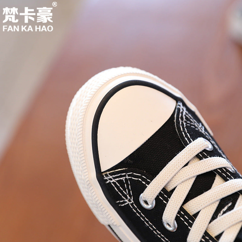 autumn new children's sneakers: girls' casual high-top lace-up versatile soft-soled canvas shoes for big kids and boys