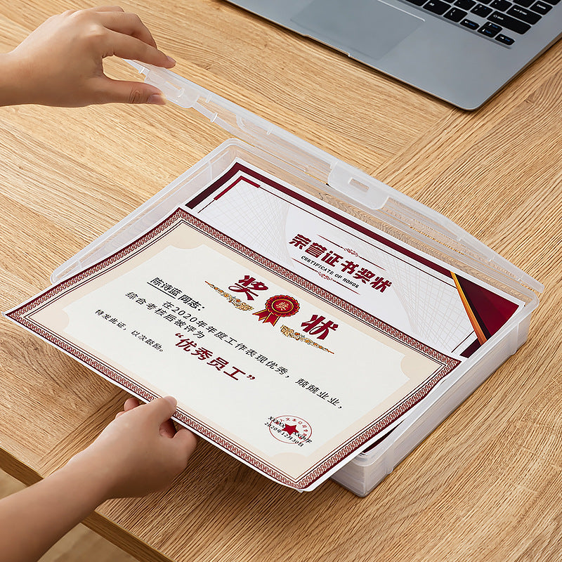 Desktop file storage box, transparent cover, can be stacked with honorary certificates, certificate storage box, desk good goods storage