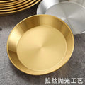 Korean style stainless steel pizza pan, western food round plate, gold flat bottom tray, bbq plate, fruit plate, steak plate, cake plate