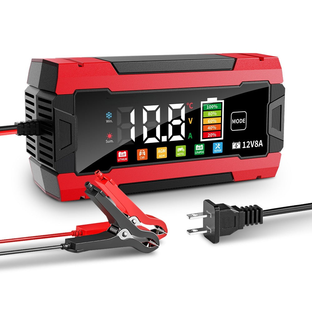 12v 8a color screen car & motorcycle battery charger - hot selling cross-border product with led extra-large display, eu & us plug options