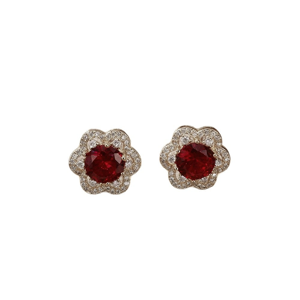 Luxury fashion white frame ruby flower full diamond necklace for women - versatile, minimalist, unique, non-fading choker jewelry