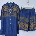 new european style heavy-duty denim set for women: designer cardigan and shorts, unique, fashionable, and relaxed fit two-piece outfit