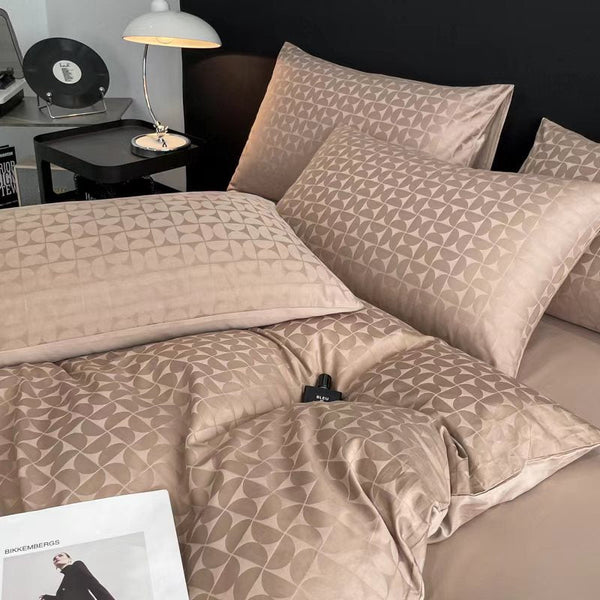 Simple light luxury long-staple cotton jacquard four-piece cotton quilt cover pure cotton comfortable bed sheet mattress bedding