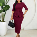 D626  women's summer fashion elegant solid color bodycon ruffle trim 3d floral foreign trade dress