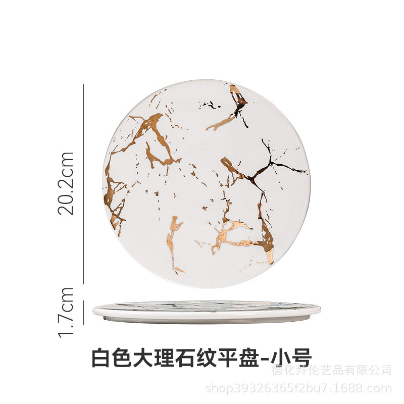 Nordic high-looking desktop flat steak plate with heat-insulating wooden tray creative marble plate manufacturer wholesale