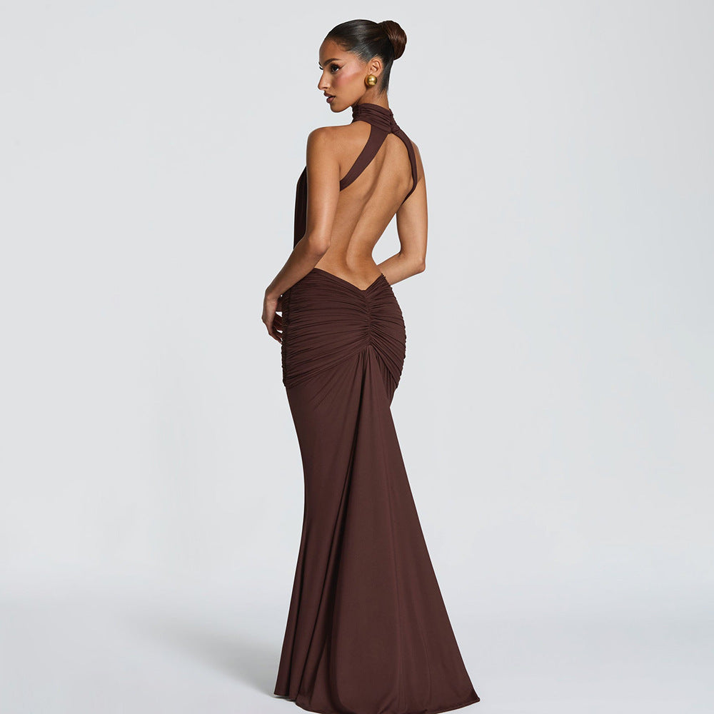 European and american cross-border women's fashion:  spring new arrival - solid color, elegant, sexy, slim-fit, backless mermaid dress