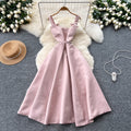 Hepburn style dress for women summerfrenchclassy sense bows waist slimming look suspender square collar fluffy dress