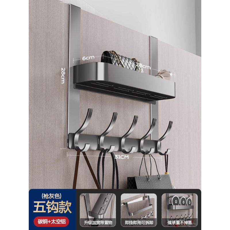 Double-layer clothes hanger behind the door, no need to punch holes, bedroom door hook, door back coat rack, storage rack behind the door