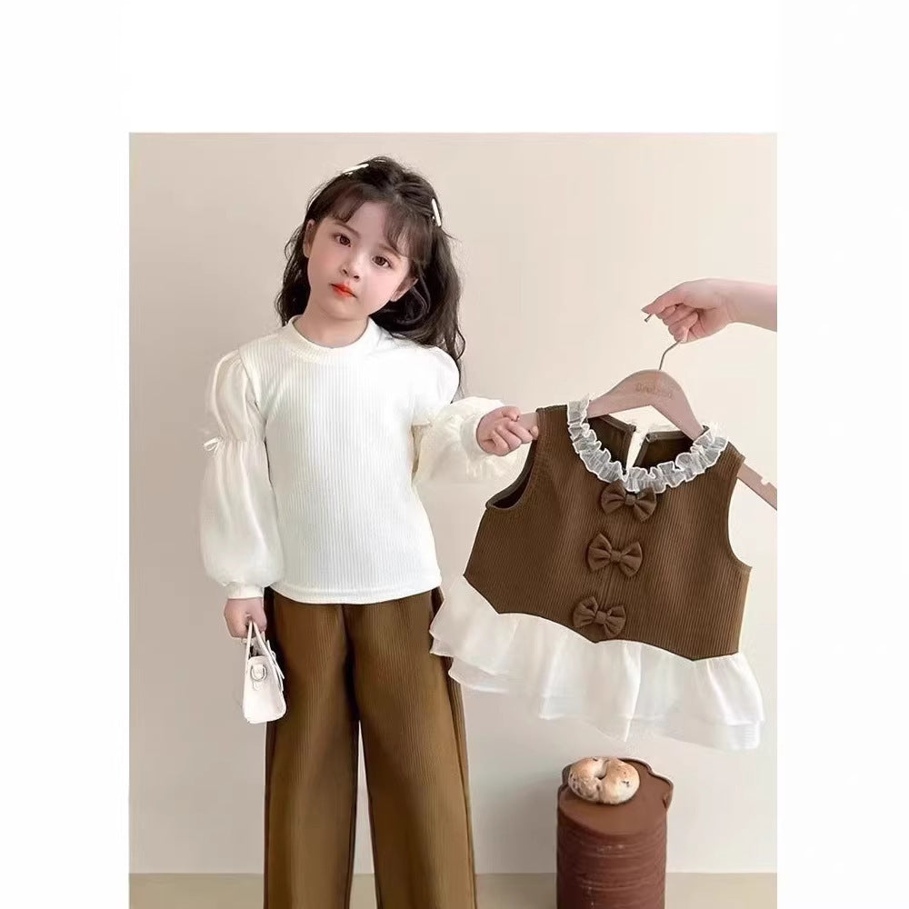 【dropshipping】girls' autumn outfit  new style kids' chic and fashionable vest baby children's clothing set three-piece set for girls