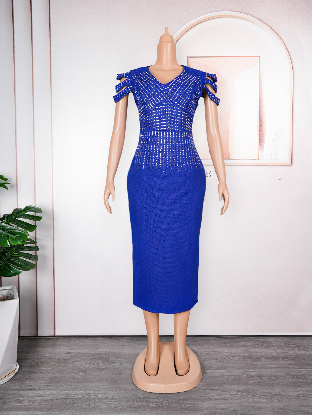 export v-neck sexy evening gown african plus size women's clothing  rhinestone tweed dress