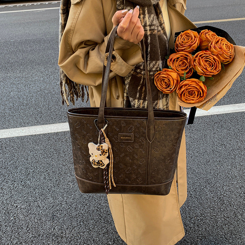 Vintage large capacity women's bag 2025 new autumn/winter light luxury shoulder bag minimalist student school bag women's tote bag
