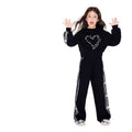 new spring/autumn girls' casual outfit: stylish heart print crewneck sweatshirt & letter print two-piece set