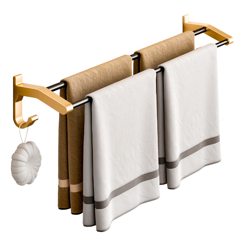Space aluminum towel rack No punching light luxury black gold toilet bathroom bathroom pendant toilet double bar towel bar