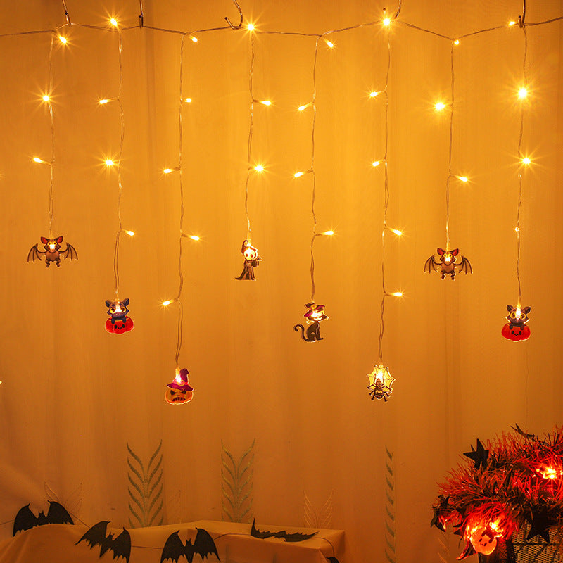 Cross-border new LED Halloween lights string ghost festival party atmosphere decorative lights bat ghost spider lights flashing