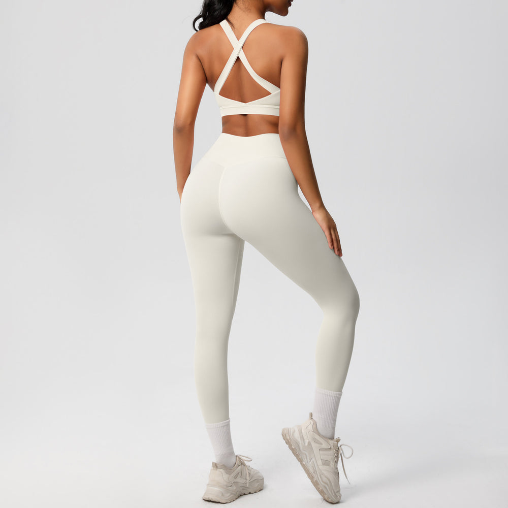 fashionpure color double-sided brushed back cross sports intimates yoga suit running fitness two-piece set