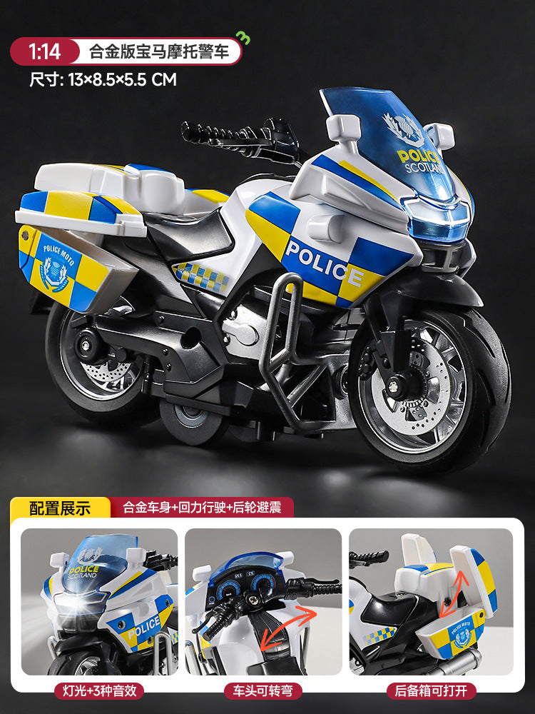 Alloy motorcycle toy for boys, racing simulation motorcycle model, iron horse police car, children's pull-back toy car gift