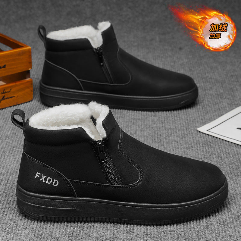 2025 winter thickened warm men's shoes, non-slip high-top new men's cold-proof thick-soled snow boots, fleece-lined cotton shoes