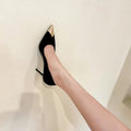 French plus size2025 black patent leather sexy spring new arrival pointed toe women's metal toe high heels elegant stiletto flats
