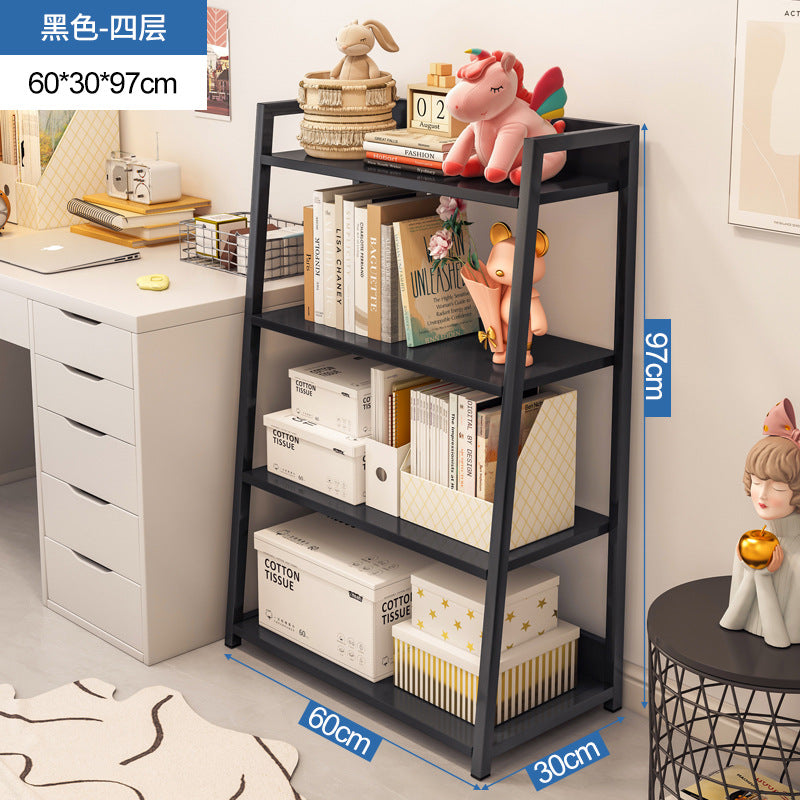 Bookshelf Floor-to-ceiling shelf Multi-layer against the wall Bedroom Home locker Wrought iron storage display Living room trapezoidal shelf