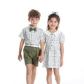 Sister and brother outfit, sister and brother outfit, family summer k-style male and female baby short-sleeved shirt, free belt, headband, shortssuit