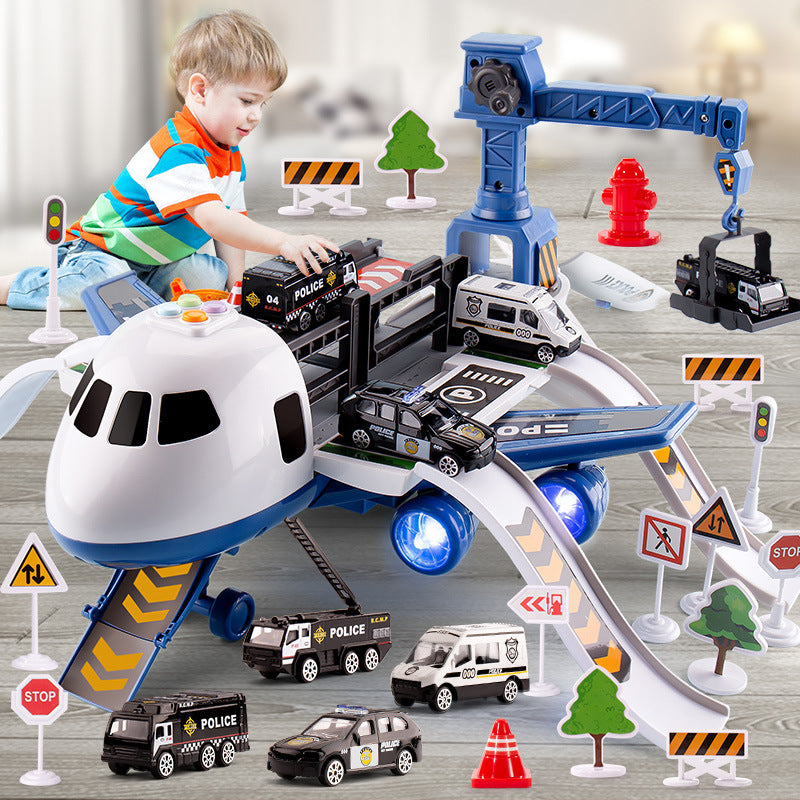 Transformed passenger aircraft kids scene toy multi-function ejection crane aircraft model inertia resistant to fall male voice light ejection