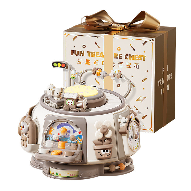Genius early education milk tea treasure box hexahedron hand drum - educational toy gift for infants and toddlers (0-1 years)