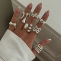 Wholesale fashion jewelry rings: european & american geometric, high-end bow, starfish, unique lava rock knuckle ring set for women