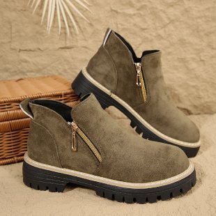 cross-border round toe side zipper martin boots ankle boots chunky heel new autumn/winter plus size women's ankle boots for export