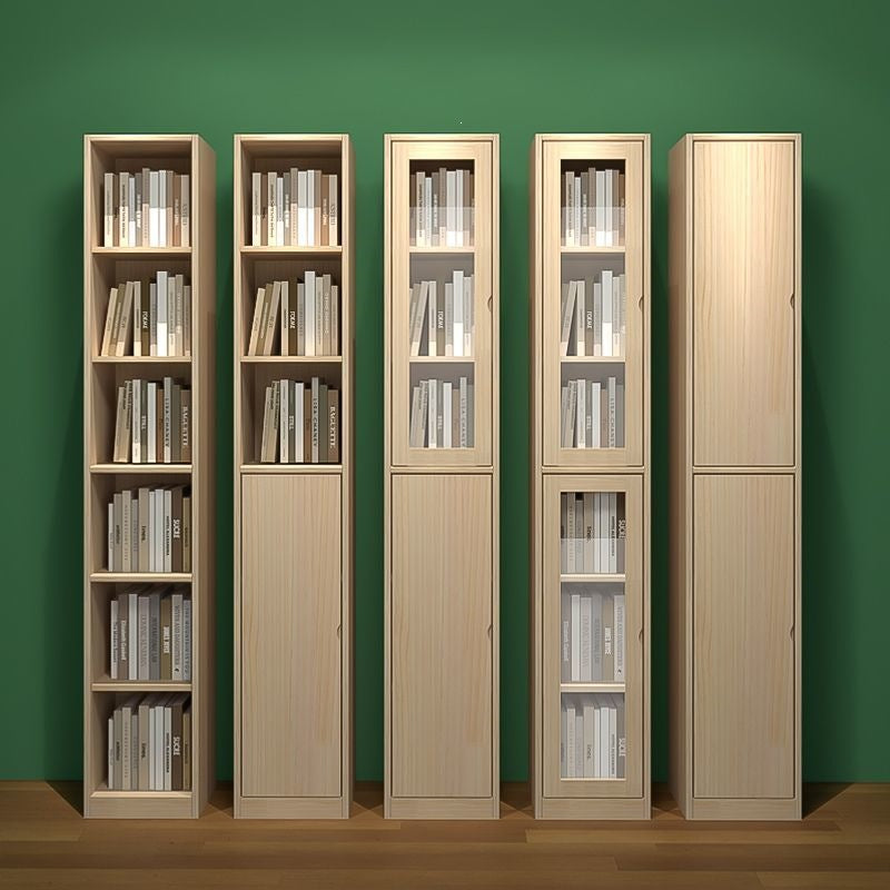 Solid wood bookcase with glass door, kids' bookshelf, home living room storage cabinet, dustproof display cabinet, narrow gap shelf