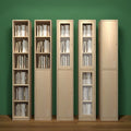 Solid wood bookcase with glass door, kids' bookshelf, home living room storage cabinet, dustproof display cabinet, narrow gap shelf