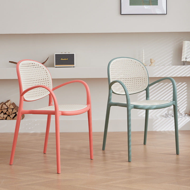 Scandinavian dining chair plastic imitation rattan chair stackable cut out armchair negotiation chair high backrest with accessible luxuryfor home