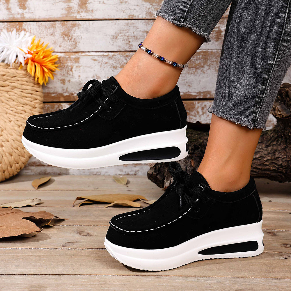 foreign trade plus size independent station spring & fallnew arrivalfashionthick sole loafers front tie back wedge heel casualflats women