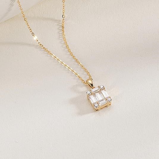 Amazon new copper micro-paved zircon paperclip pendant necklace fashion double ring pin women's clavicle chain