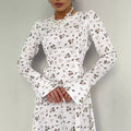 european and american women's clothing new print french chic slimming long sleeve dress