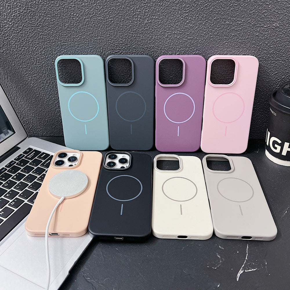 Suitable for apple 17promax soft pc color matching thin ring magnetic phone case iphone15 high-end protective cover