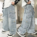 Boys' spring/autumn denim jeans - new korean style, stylish kids' loose-fit pants, mid-to-large size boys' spring cargo pants