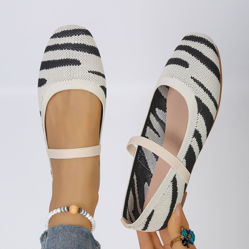 Amazon spring/summer new arrivals: european and american style plus size square toe flat striped knit loafers - wholesale