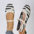 Amazon spring/summer new arrivals: european and american style plus size square toe flat striped knit loafers - wholesale