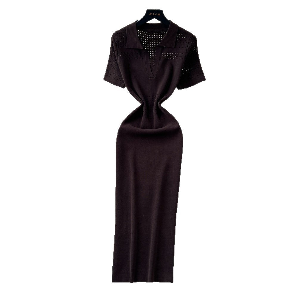 Korean style commute-ready knitted bodycon dress - women's summer short sleeve slimming a-line maxi dress - sophisticated & elegant