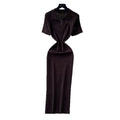 Korean style commute-ready knitted bodycon dress - women's summer short sleeve slimming a-line maxi dress - sophisticated & elegant