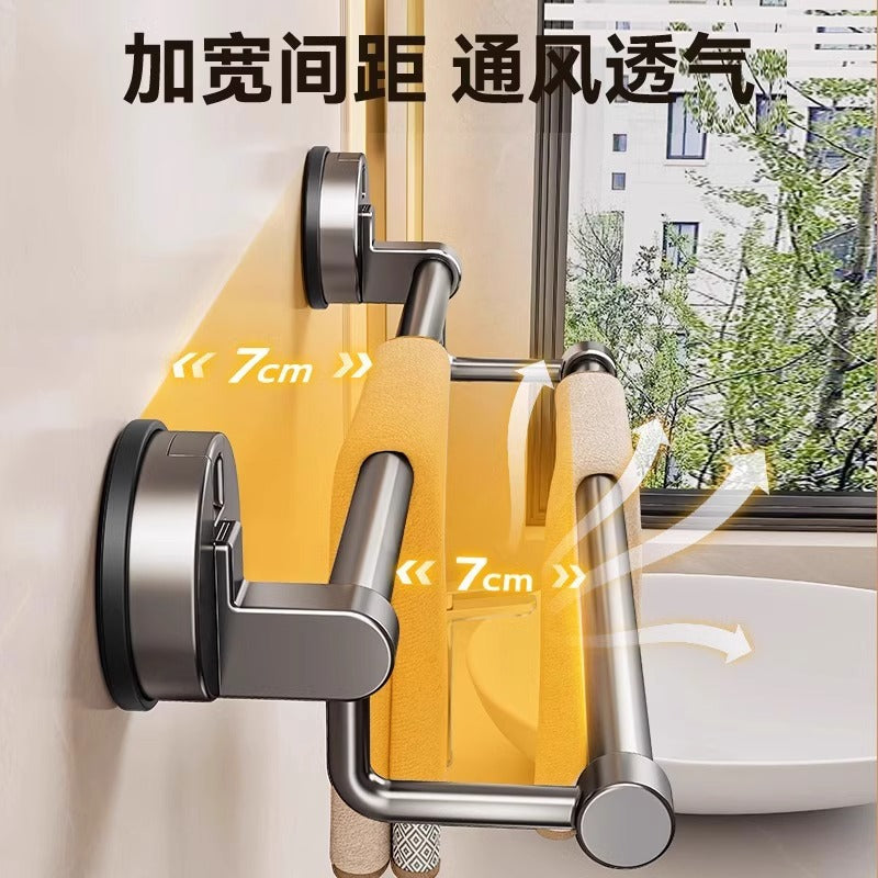 Suction cup bathroom towel rack, punch-free wall-mounted storage rack, bathroom towel double pole, restroom storage rack