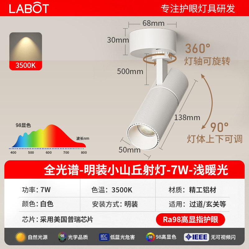 Surface-mounted hill spotlight with adjustable angle foldable ceiling-mounted wall wash light full spectrum living room high display wall wash light