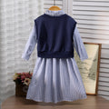 Girls' dress, preppy style two-piece dress set with vest