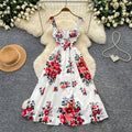 French sleeveless printed camisole dress - women's summer high-waisted slimming a-line maxi dress - chic and elegant